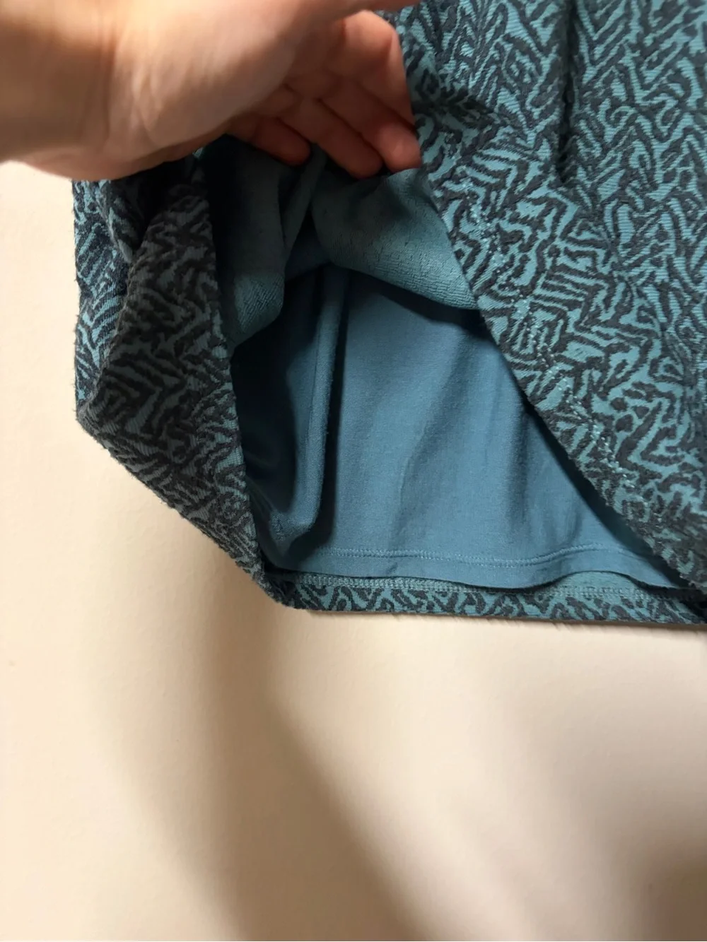 Teal Patterned Fit-and-Flare Dress with Black Accent